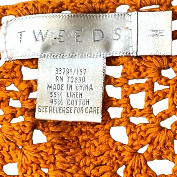 Tweeds Womens Medium Orange Linen Cotton Cardigan Open Knit Crochet Granny Core - Picture 2 of 9